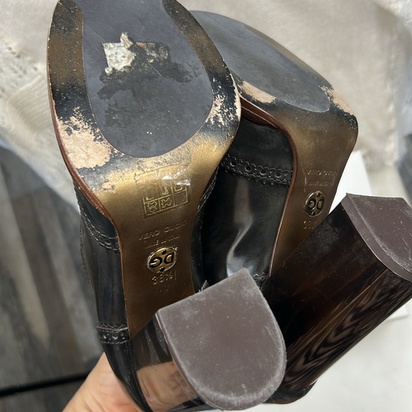 Dolce&Gabbana Brown Patent Leather Lace Up Loafer Pumps chunky heels retro 38.5 - Picture 9 of 17